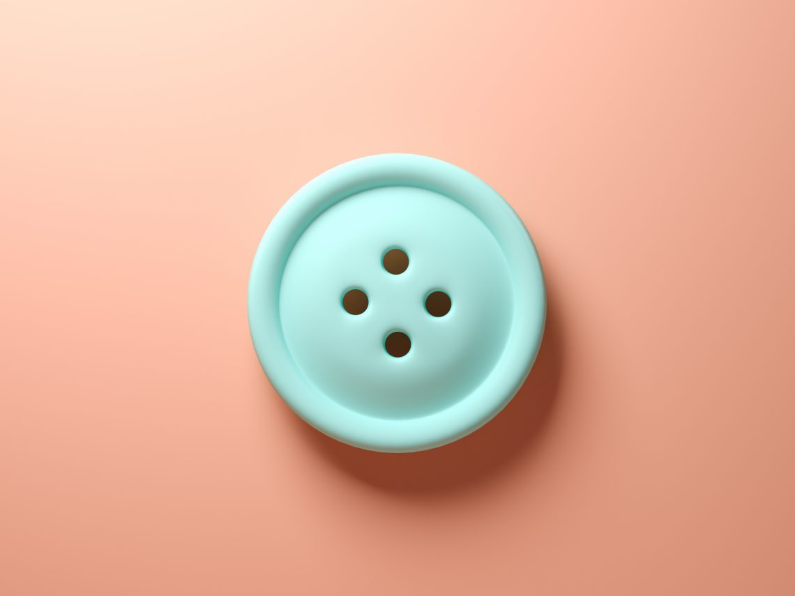 Blue button on pink background 3 d rendering