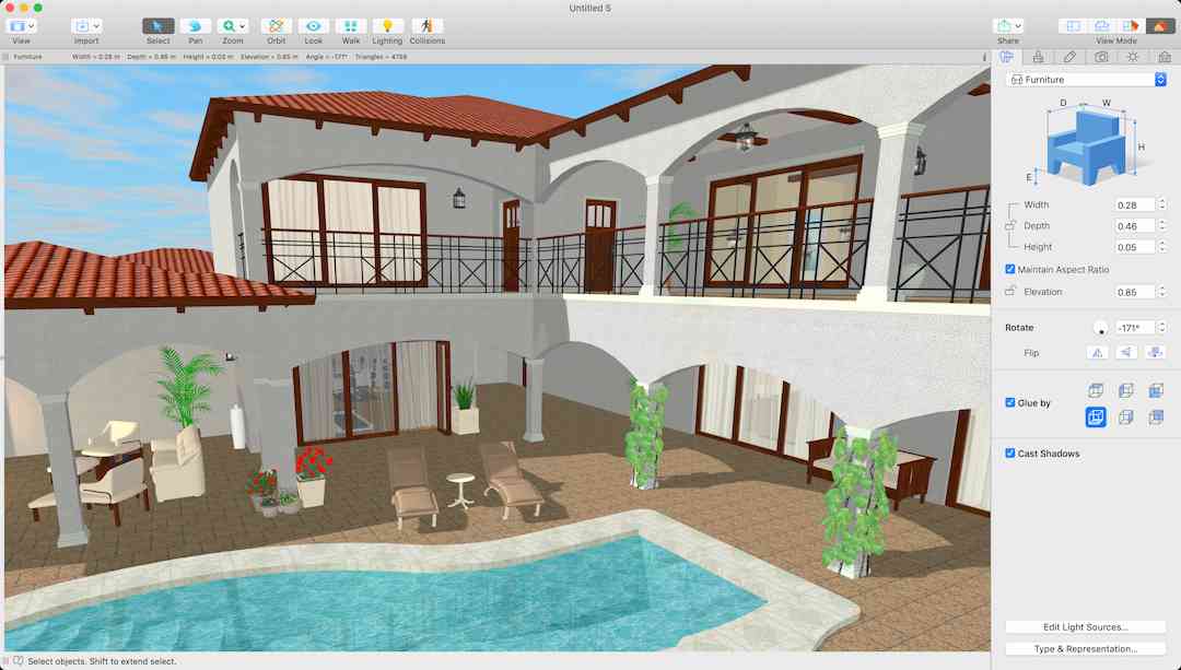 2 Story house with courtyard and pool. Designed using LiveHome3D. Photo credit: LiveHome3D