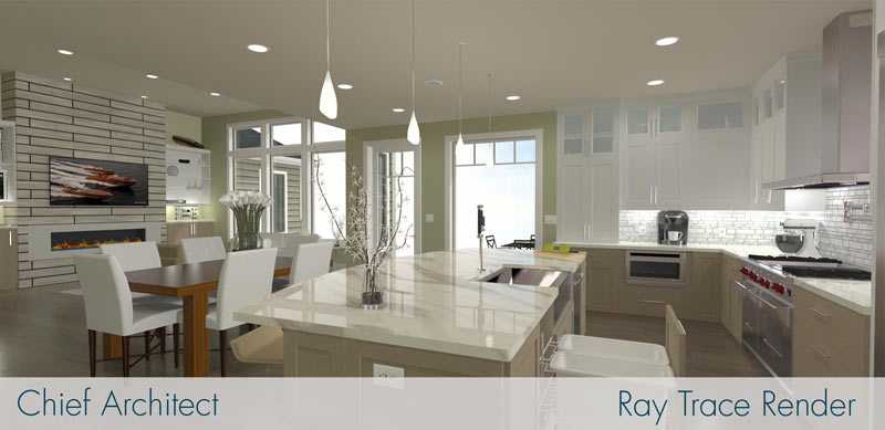 Kitchen designed and rendered with Chief Architect Ray Trace Render. Photo credit: Chief Architect